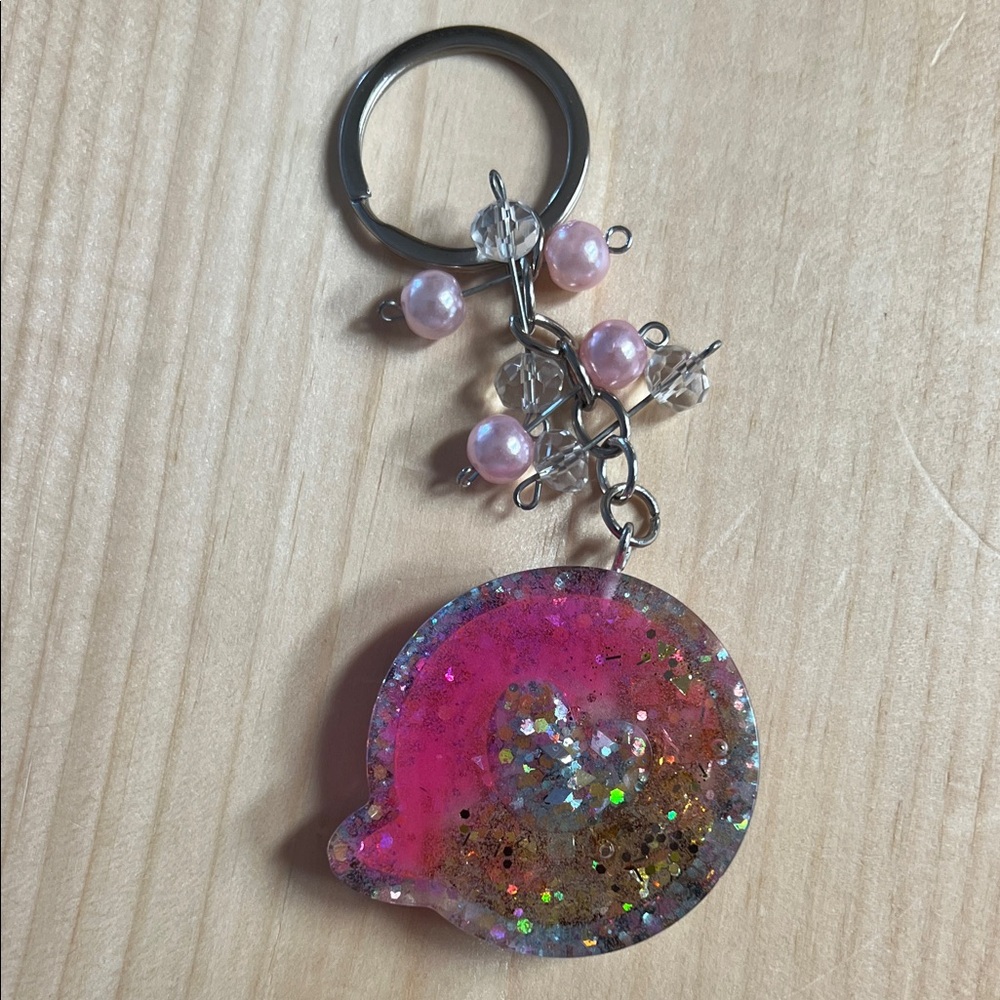 Pink Glitter Resin Keychain with Pearls